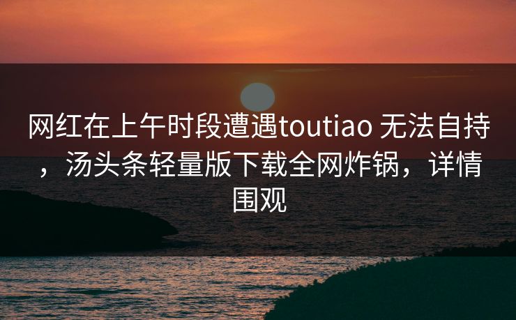 网红在上午时段遭遇toutiao 无法自持，汤头条轻量版下载全网炸锅，详情围观
