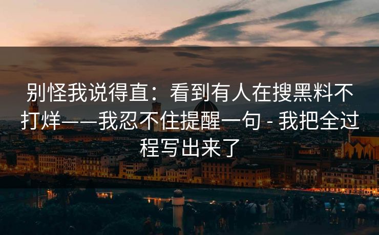别怪我说得直：看到有人在搜黑料不打烊——我忍不住提醒一句 - 我把全过程写出来了